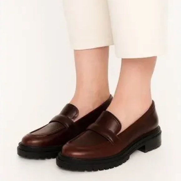 Madewell Woman 9.5 Leather Loafer Brown Bradley Chunky Lug Sole Block Heel Shoe - Picture 2 of 13